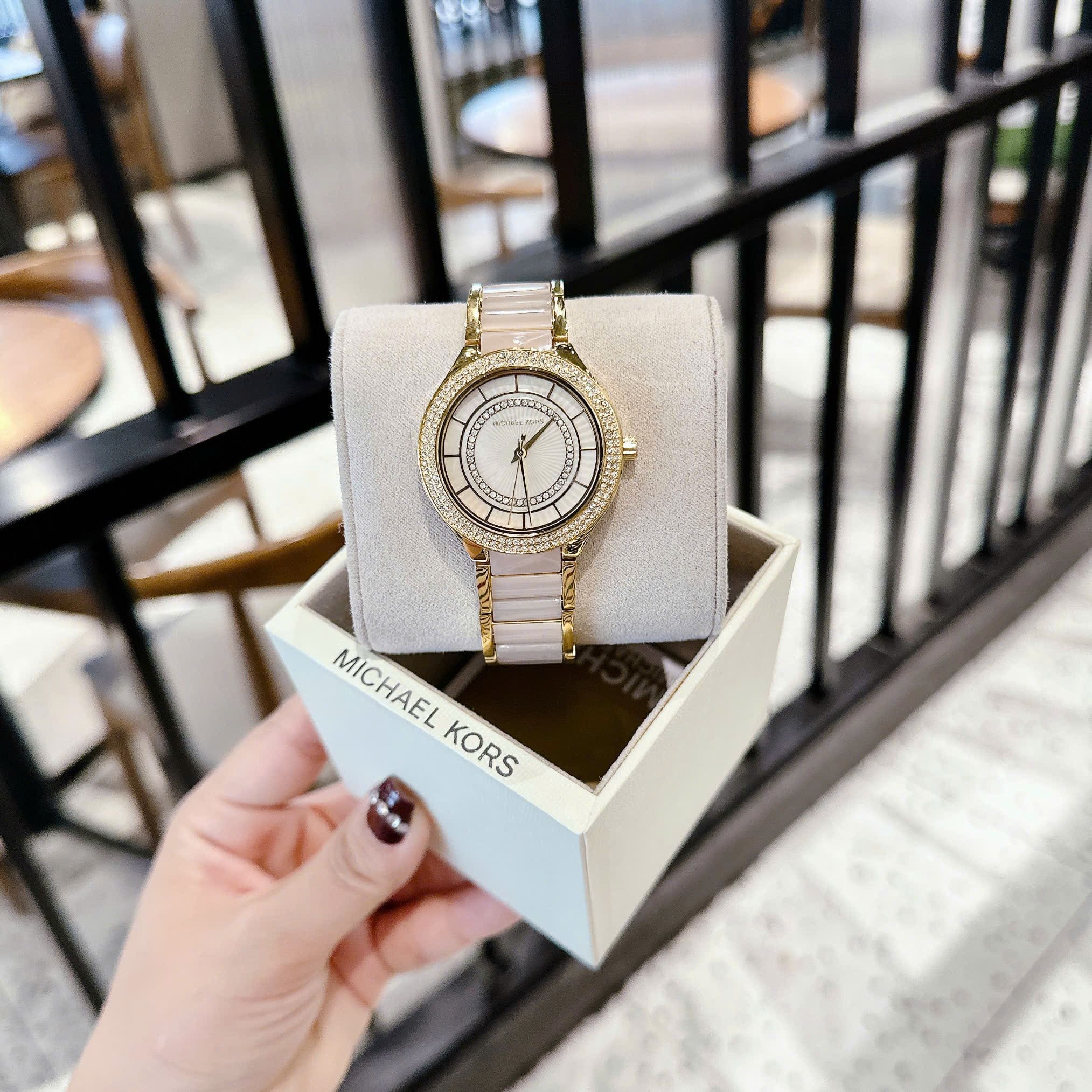 Đồng Hồ Micheal Kors Kerry |Nữ Giới |Mặt Đính Đá |Dây Kim Loại Mix Axetat Hồng |Máy Pin (Quartz) |Size 37mm |donghogiatot.vn