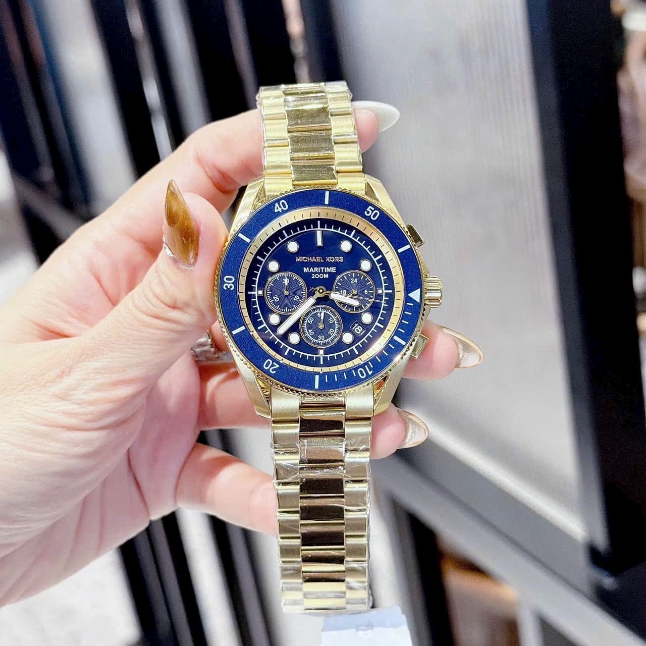 Đồng Hồ Micheal Kors Maritime |Nam Giới |Mặt Xanh Dương |Dây Kim Loại Vàng Gold |Máy Pin (Quartz) |Size 45mm |donghogiatot.vn