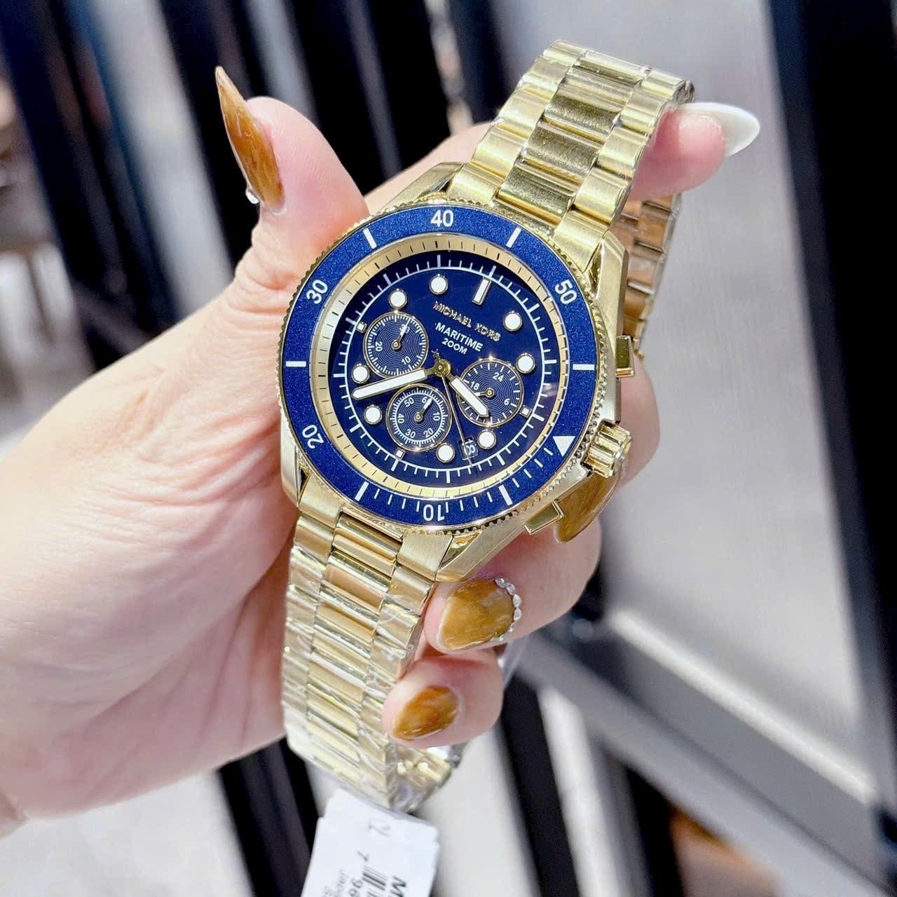 Đồng Hồ Micheal Kors Maritime |Nam Giới |Mặt Xanh Dương |Dây Kim Loại Vàng Gold |Máy Pin (Quartz) |Size 45mm |donghogiatot.vn