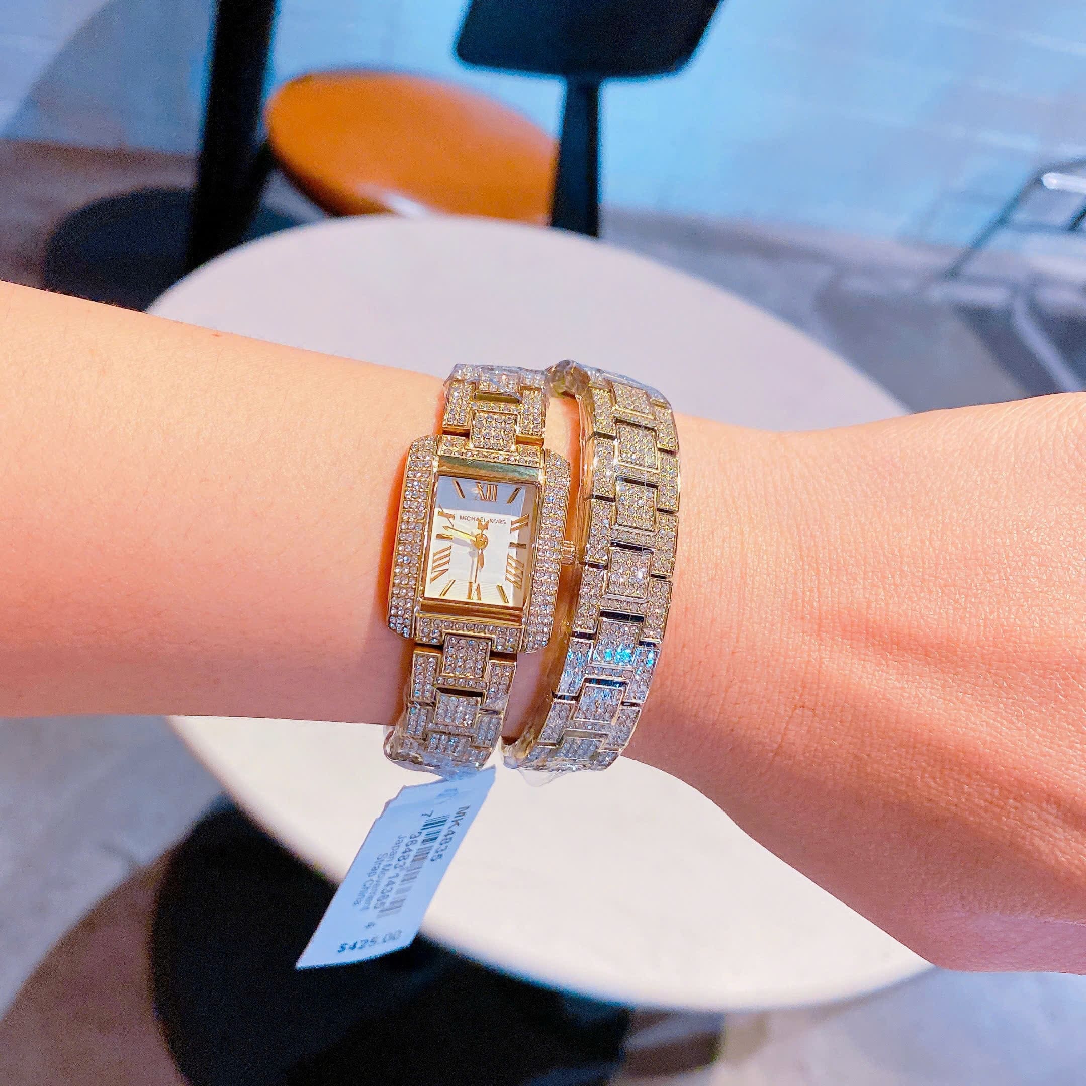 Đồng Hồ Micheal Kors Petite Emery |Nữ Giới |Mặt Chữ Nhật |Vòng Tay Full Đá Rose Gold |Máy Pin (Quartz) |Size 32mm |donghogiatot.vn