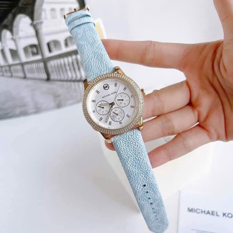 Đồng Hồ Michael Kors Tibby |Nữ Giới |Mặt Trắng |Dây Da Xanh |Máy Pin (Quartz) |Size 38mm |donghogiatot.vn