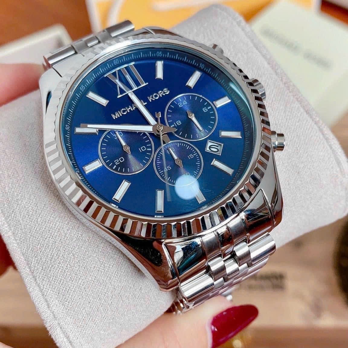 Đồng Hồ Michael Kors Lexington |Nam Giới |Mặt Xanh Dương |Dây Kim Loại Silver |Máy Pin (Quartz) |Size 45mm |donghogiatot.vn