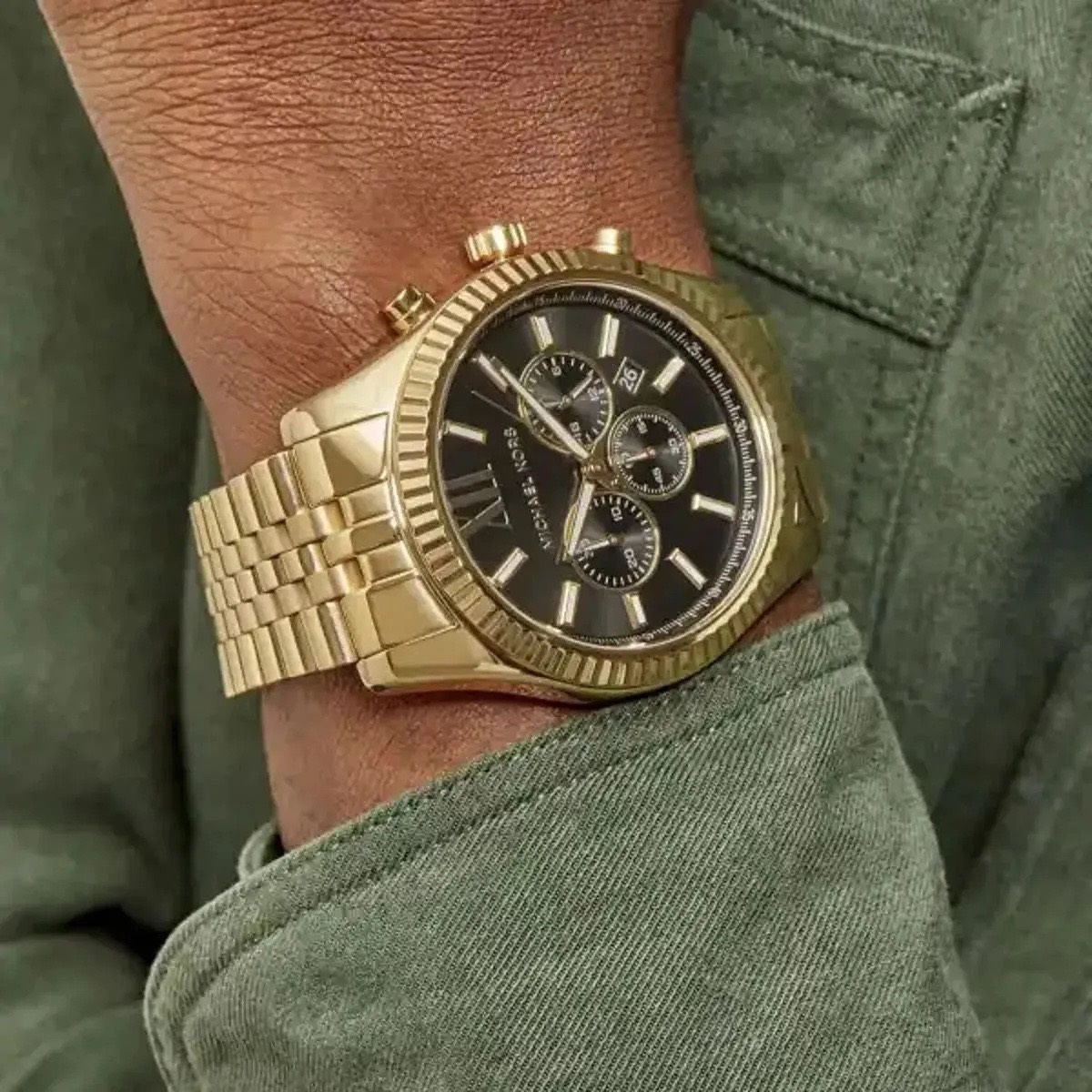 Đồng Hồ Michael Kors Lexington |Nam Giới |Mặt Xanh Lá |Dây Kim Loại Vàng Gold |Máy Pin (Quartz) |Size 45mm |donghogiatot.vn