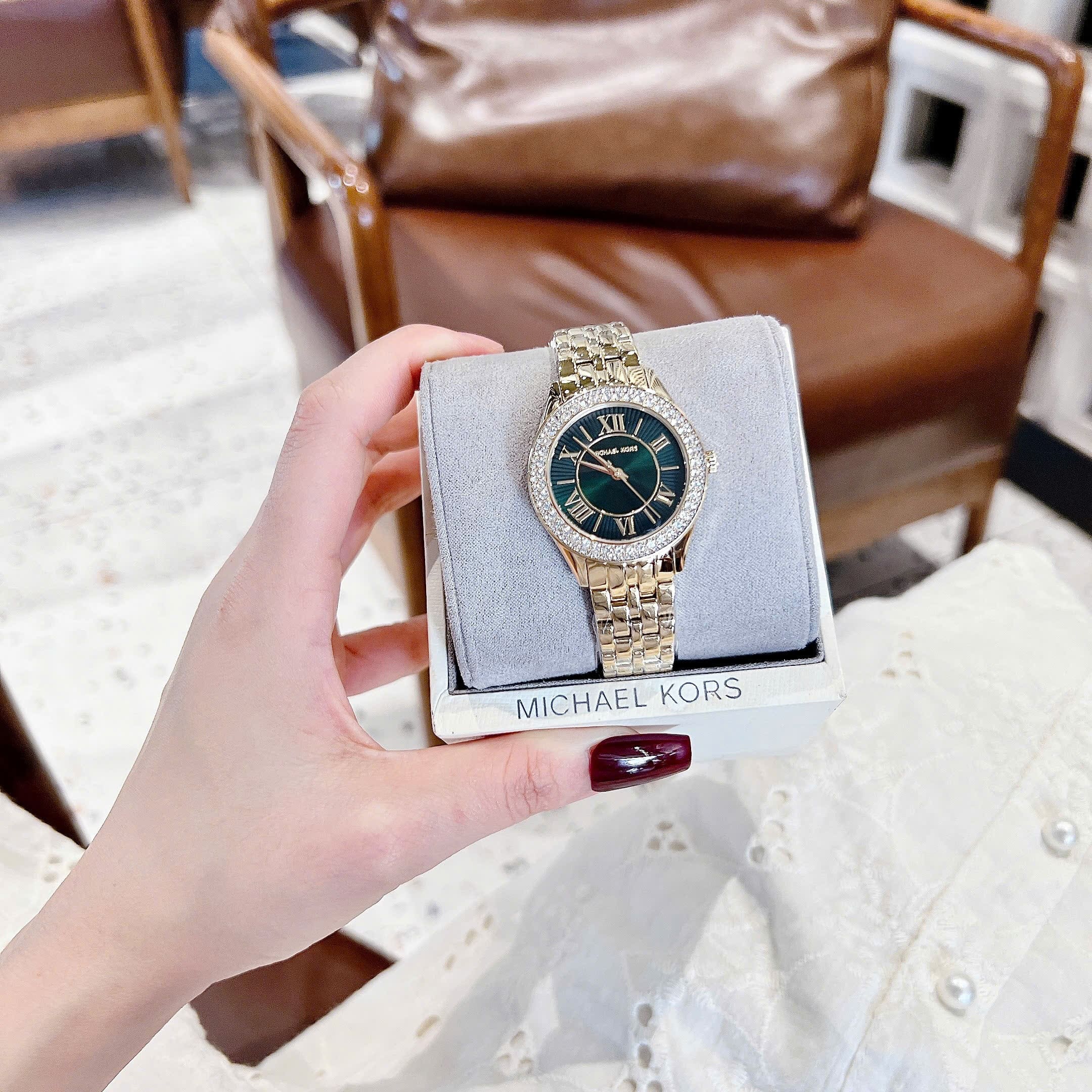 Đồng Hồ Micheal Kors Mini Harlowe |Nữ Giới |Mặt Xanh Lá |Dây Kim Loại Vàng Gold |Máy Pin (Quartz) |Size 33mm |donghogiatot.vn