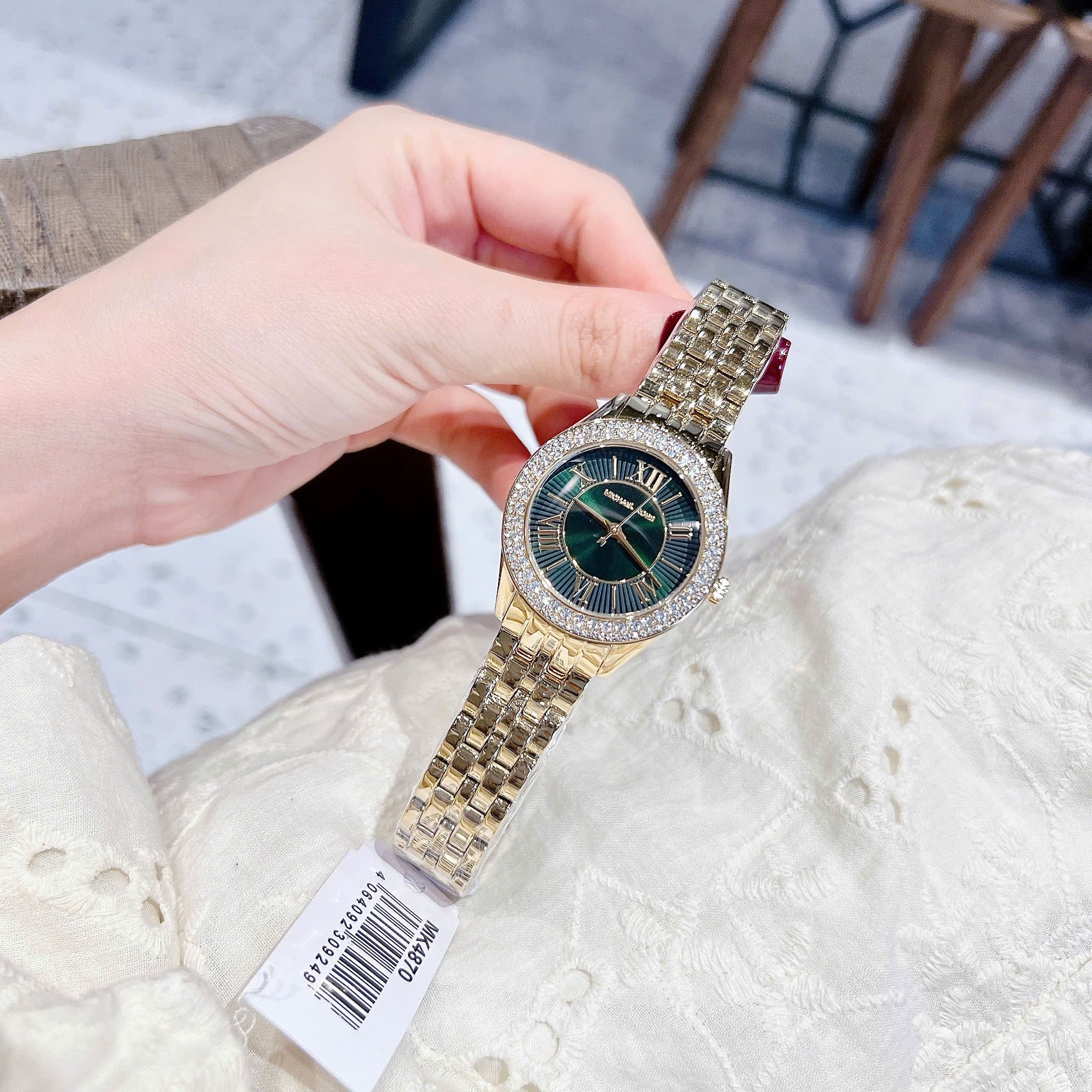 Đồng Hồ Micheal Kors Mini Harlowe |Nữ Giới |Mặt Xanh Lá |Dây Kim Loại Vàng Gold |Máy Pin (Quartz) |Size 33mm |donghogiatot.vn