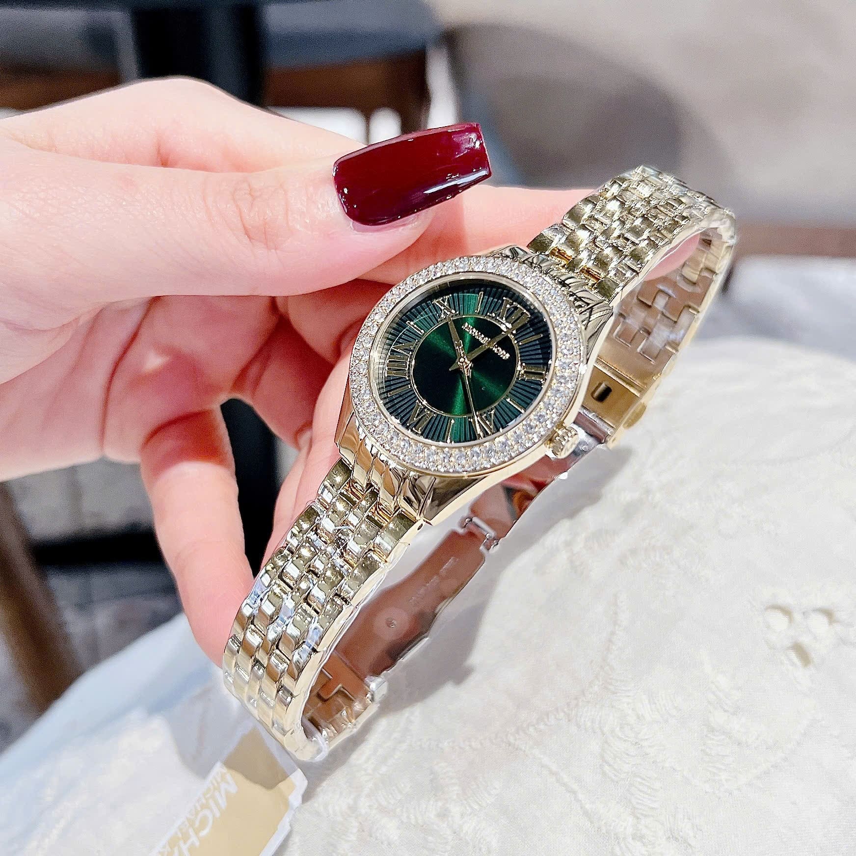 Đồng Hồ Micheal Kors Mini Harlowe |Nữ Giới |Mặt Xanh Lá |Dây Kim Loại Vàng Gold |Máy Pin (Quartz) |Size 33mm |donghogiatot.vn