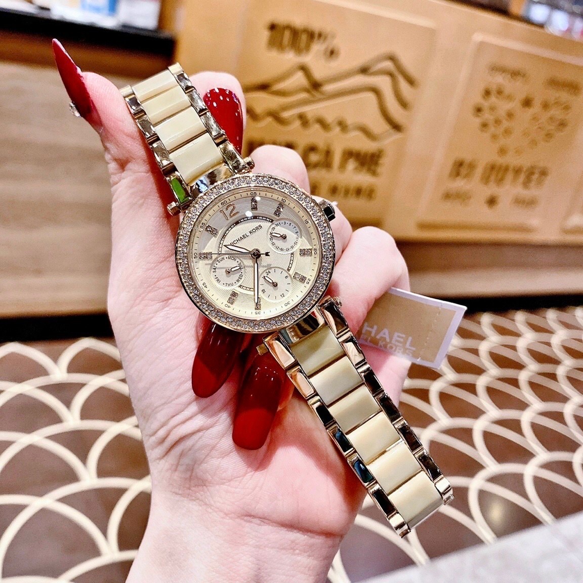 Đồng Hồ Michael Kors Parker Mini |Nữ Giới |Dây Kim Loại Mix Acetate Vàng |Máy Pin (Quartz) |Size 33mm |donghogiatot.vn