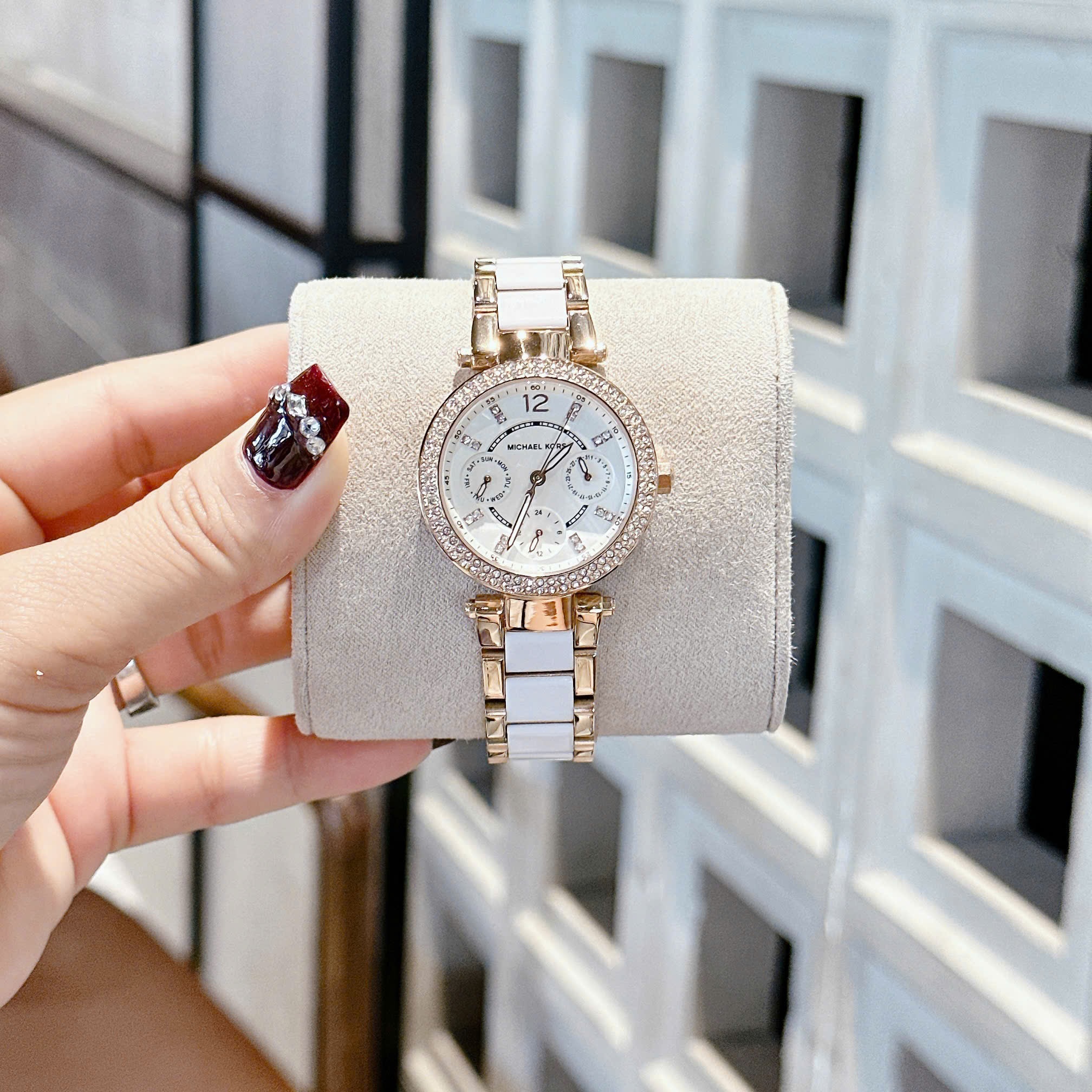 Đồng Hồ Micheal Kors Parker Mini |Nữ Giới |Rose Gold |Dây Kim Loại Mix Acetat Trắng |Máy Pin (Quartz) |Size 33mm |donghogiatot.vn