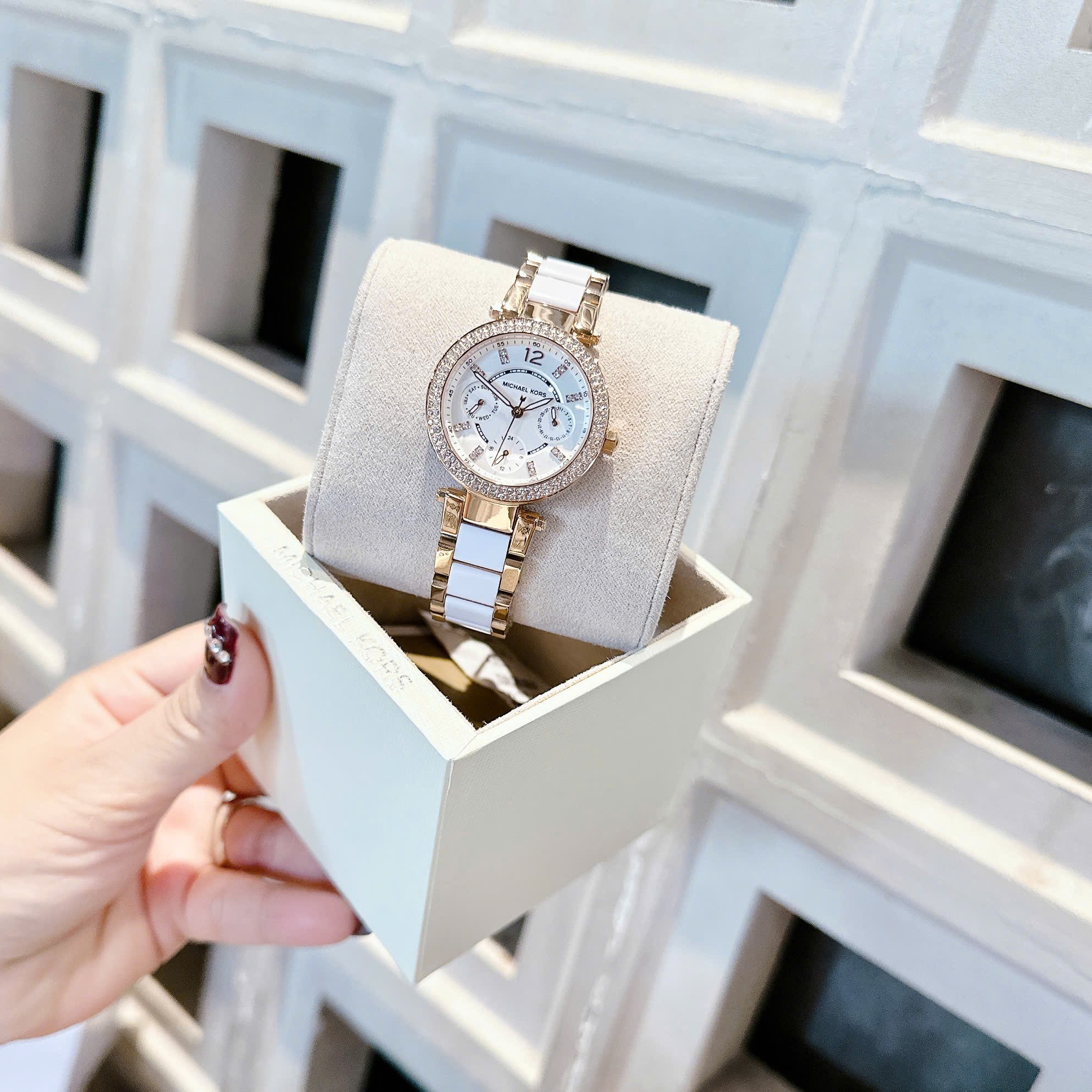 Đồng Hồ Micheal Kors Parker Mini |Nữ Giới |Rose Gold |Dây Kim Loại Mix Acetat Trắng |Máy Pin (Quartz) |Size 33mm |donghogiatot.vn