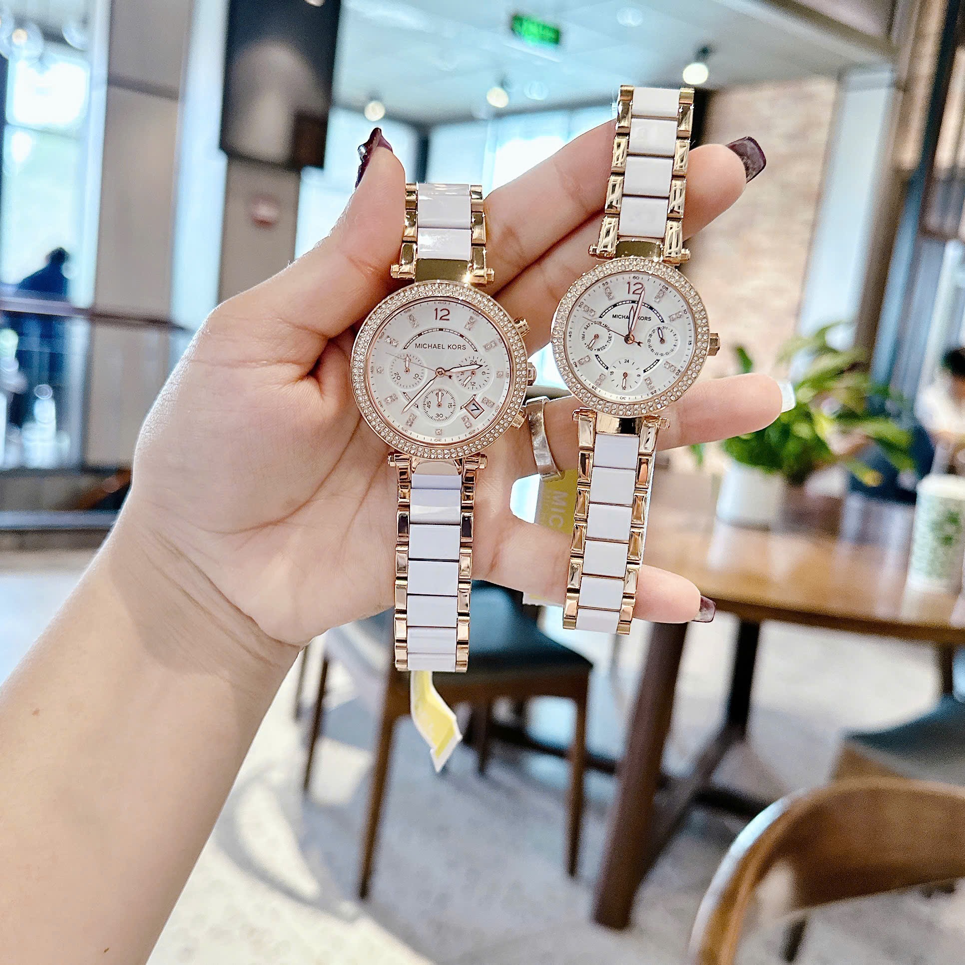 Đồng Hồ Micheal Kors Parker Mini |Nữ Giới |Rose Gold |Dây Kim Loại Mix Acetat Trắng |Máy Pin (Quartz) |Size 33mm |donghogiatot.vn