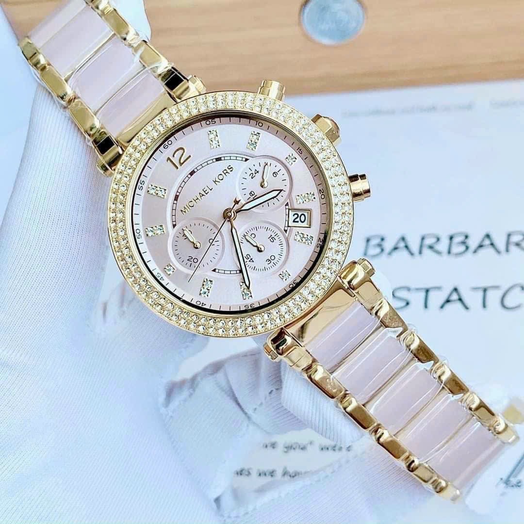 Đồng Hồ Michael Kors Parker |Nữ Giới |Vàng Gold |Dây Kim Loại Mix Acetate Hồng |Máy Pin (Quartz) |Size 39mm |donghogiatot.vn