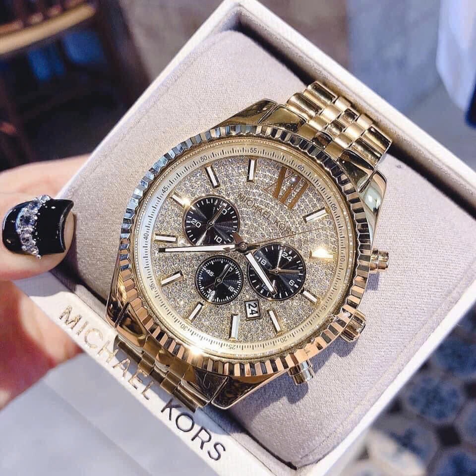 Đồng Hồ Michael Kors Lexington |Nam Giới |Mặt Full Đá |Vàng Gold |Dây Kim Loại |Máy Pin (Quartz) |Size 44mm |donghogiatot.vn