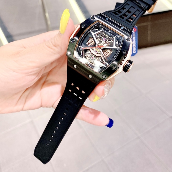 Đồng Hồ Hanboro Hở 2 Van Tim |Nam Giới |Mặt Oval |Full Đen |Máy Cơ (Automatic) |Size Lớn 43x50mm |Donghogiatot.vn