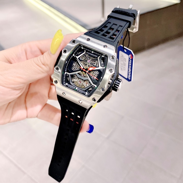 Đồng Hồ Hanboro Hở 2 Van Tim |Nam Giới |Mặt Oval |Tian Silver |Máy Cơ (Automatic) |Size Lớn 43x50mm |Donghogiatot.vn