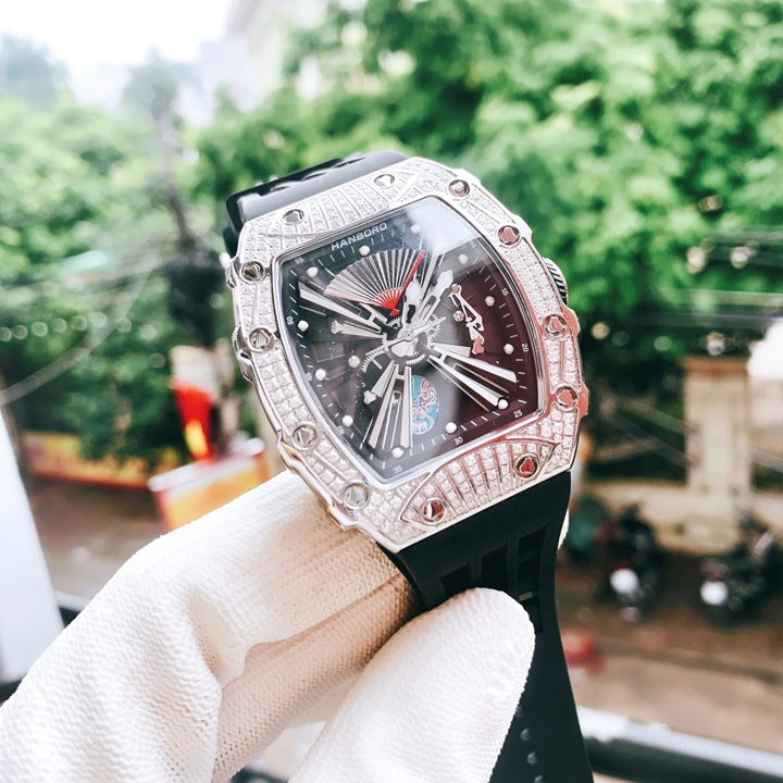 Đồng Hồ Hanboro Lật Mặt Limited |Nam Giới |Mặt Oval |Trắng Silver |Máy Cơ (Automatic) |Size Lớn 43x50mm |Donghogiatot.vn