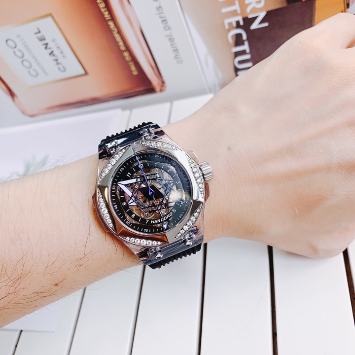Đồng Hồ Hanboro Silicone Trong Suốt |Nam Giới |Mặt Lục Giác |Máy Cơ (Automatic) |Size 42mm |Donghogiatot.vn