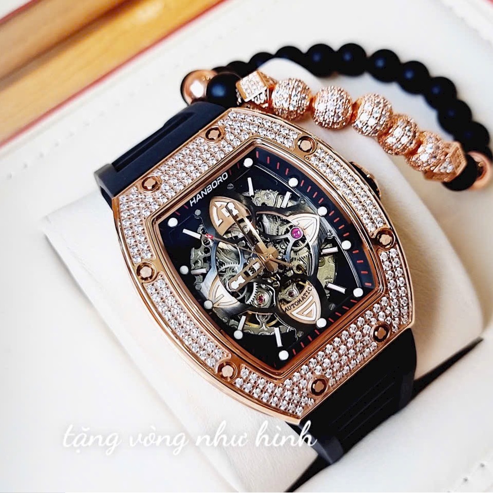 Đồng hồ Hanboro Mặt Oval |Rose Gold |Nam Giới |Dây Cao Su |Máy Cơ (Automatic) |Size 40x50mm |Donghogiatot.vn