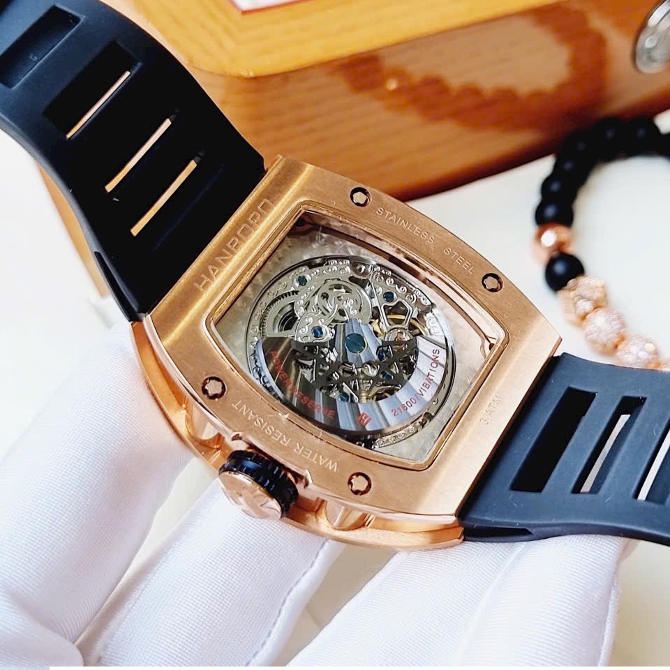 Đồng hồ Hanboro Mặt Oval |Rose Gold |Nam Giới |Dây Cao Su |Máy Cơ (Automatic) |Size 40x50mm |Donghogiatot.vn