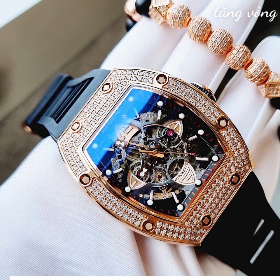 Đồng hồ Hanboro Mặt Oval |Rose Gold |Nam Giới |Dây Cao Su |Máy Cơ (Automatic) |Size 40x50mm |Donghogiatot.vn