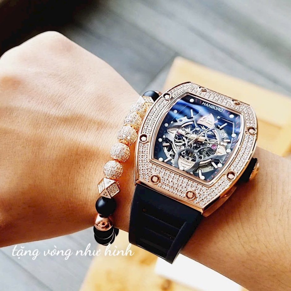 Đồng hồ Hanboro Mặt Oval |Rose Gold |Nam Giới |Dây Cao Su |Máy Cơ (Automatic) |Size 40x50mm |Donghogiatot.vn
