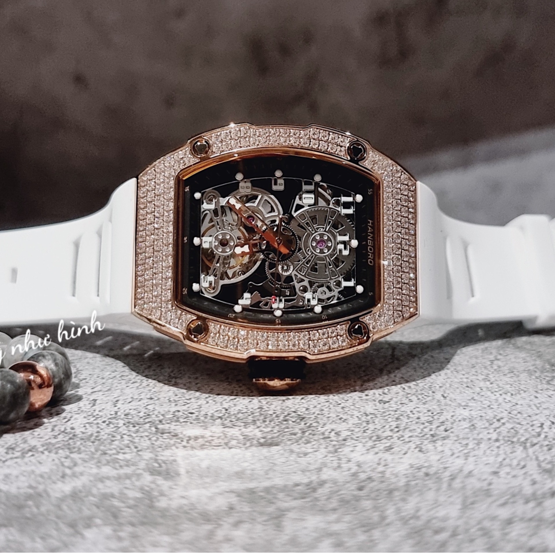 Đồng Hồ Hanboro Dây Silicone |Rose Gold |Nam Giới |Mặt Oval |Máy Cơ (Automatic) |Size 40x48mm |Donghogiatot.vn