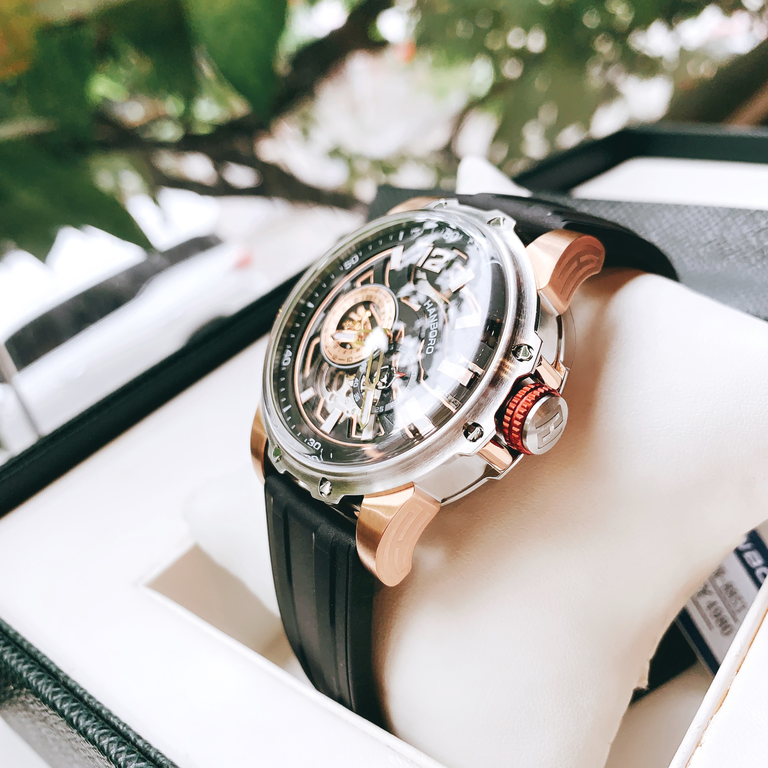 Đồng Hồ Hanboro Bão Cát Sa Mạc |Nam Giới |Dây Cao Su |Mặt Đen |Máy Cơ (Automatic) |Size 40mm |Donghogiatot.vn