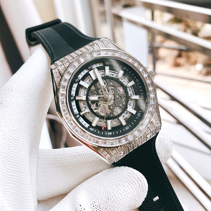 Đồng Hồ Hanboro Hạt Đá Pha Lê |Nam Giới |Mặt Tròn |Dây Cao Su |Máy Cơ (Tự Động) |Size 42mm |Donghoghiatot.vn