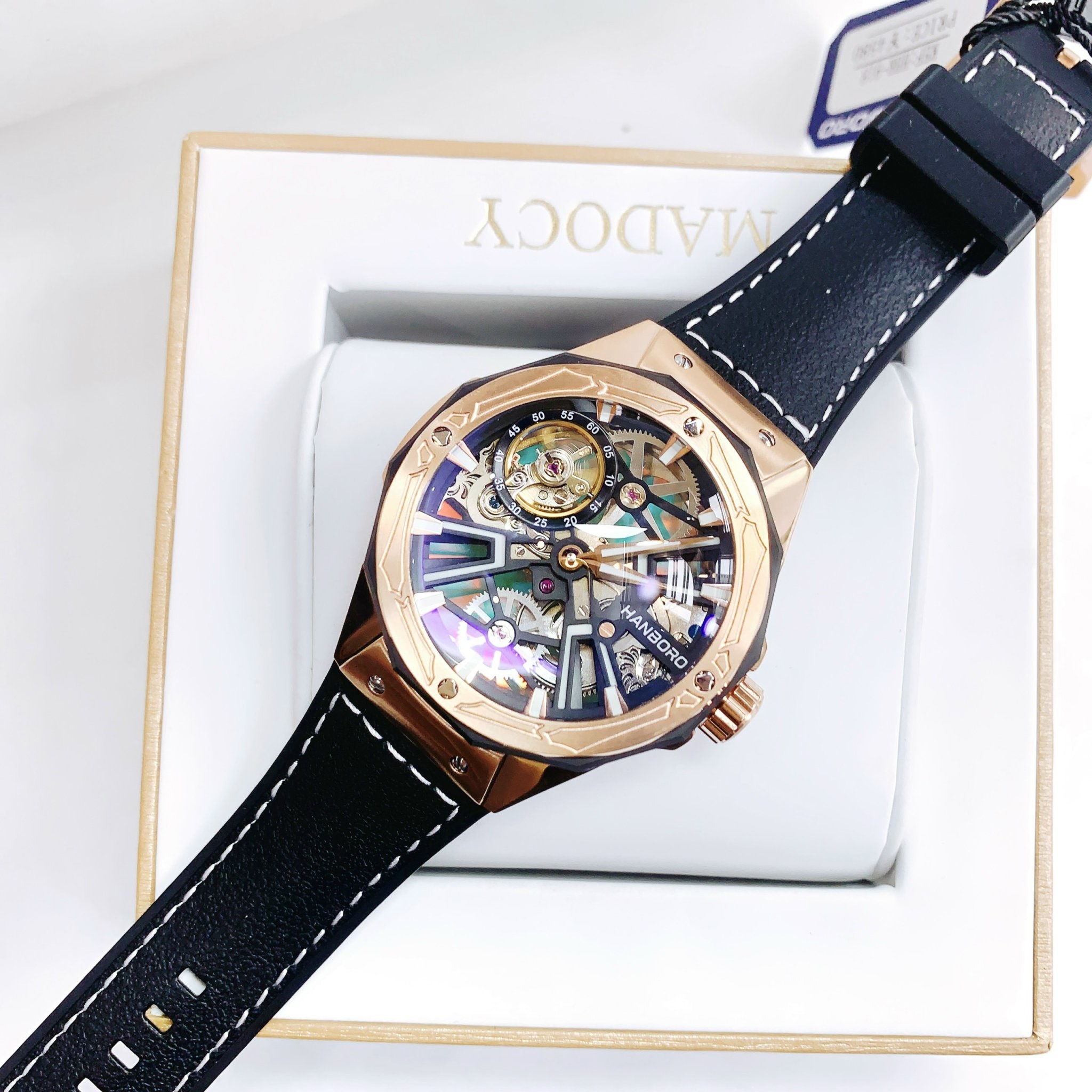 Đồng Hồ Hanboro Skeleton |Rose Gold |Nam Giới |Dây Cao Su |Máy Lộ Cơ (Automatic) |Size 45mm \Donghogiatot.vn