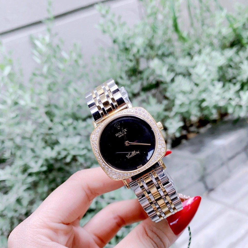 Đồng Hồ Rolex Cellini |Nữ Giới |Mặt Vuông Đen |Dây Kim Loại Demi Vàng |Máy Pin (Máy Quartz) |Size 33mm |donghogiatot.vn