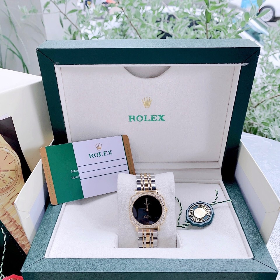 Đồng Hồ Rolex Cellini |Nữ Giới |Mặt Vuông Đen |Dây Kim Loại Demi Vàng |Máy Pin (Máy Quartz) |Size 33mm |donghogiatot.vn