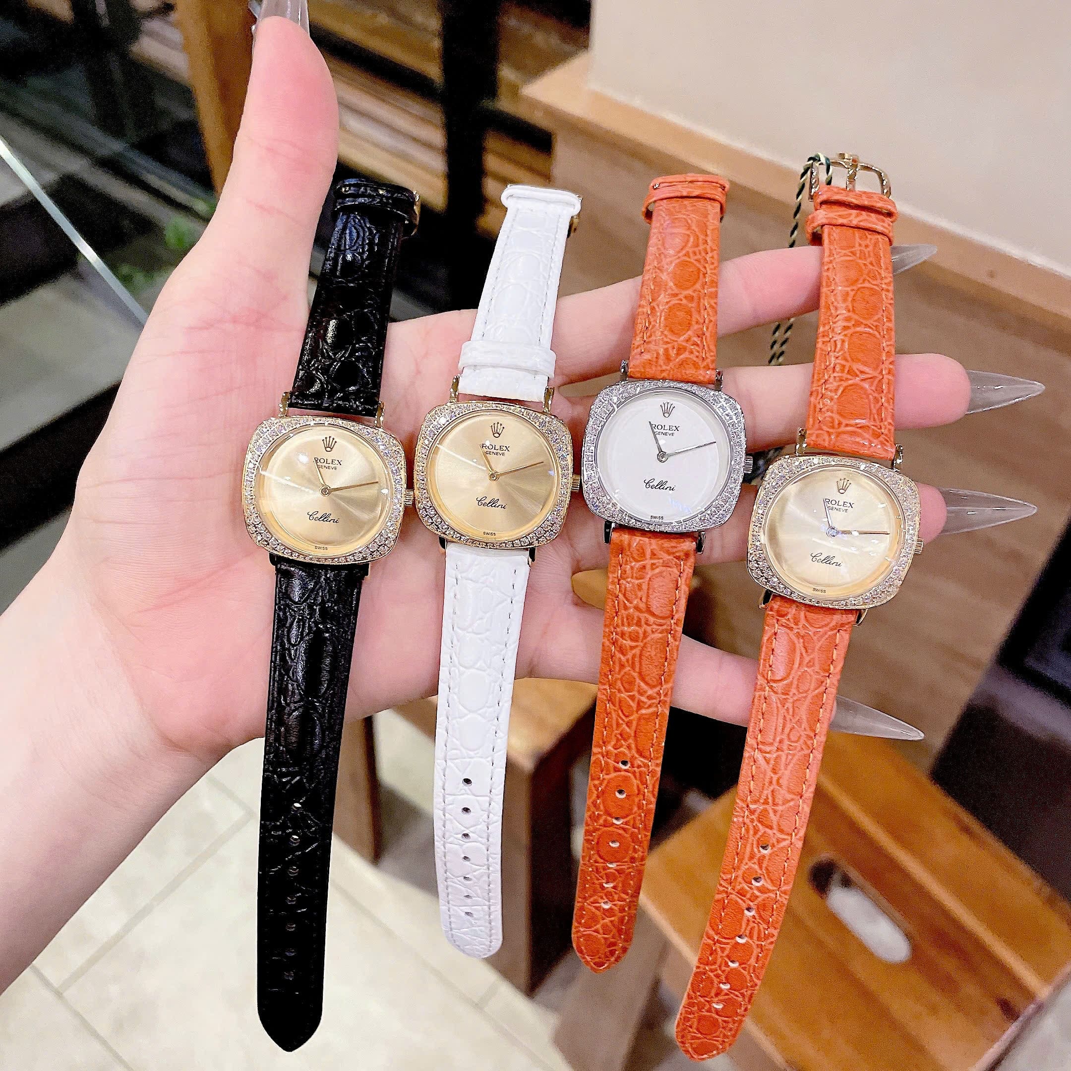 Đồng Hồ Rolex Cellini |Nữ Giới |Mặt Vuông |Vàng Gold |Dây Da Trắng |Máy Pin (Máy Quartz) |Size 33mm |donghogiatot.vn