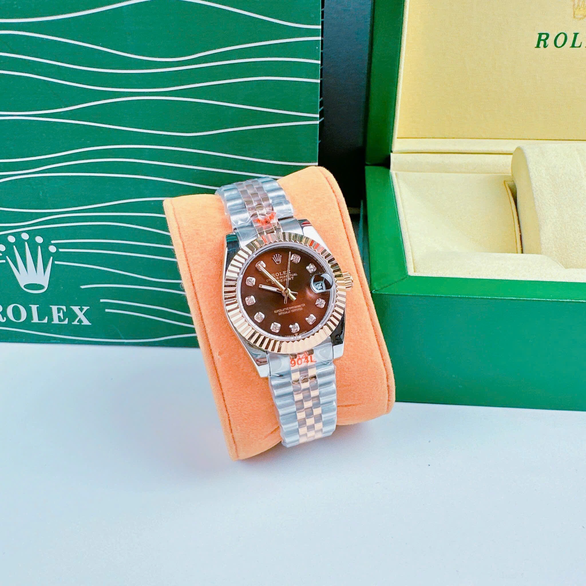 Đồng Hồ Rolex Niềng Khía |Nữ Giới |Mặt Nâu |Dây Kim Loại Demi Rose Gold |Máy Pin (Máy Quartz) |Size 31mm |donghogiatot.vn