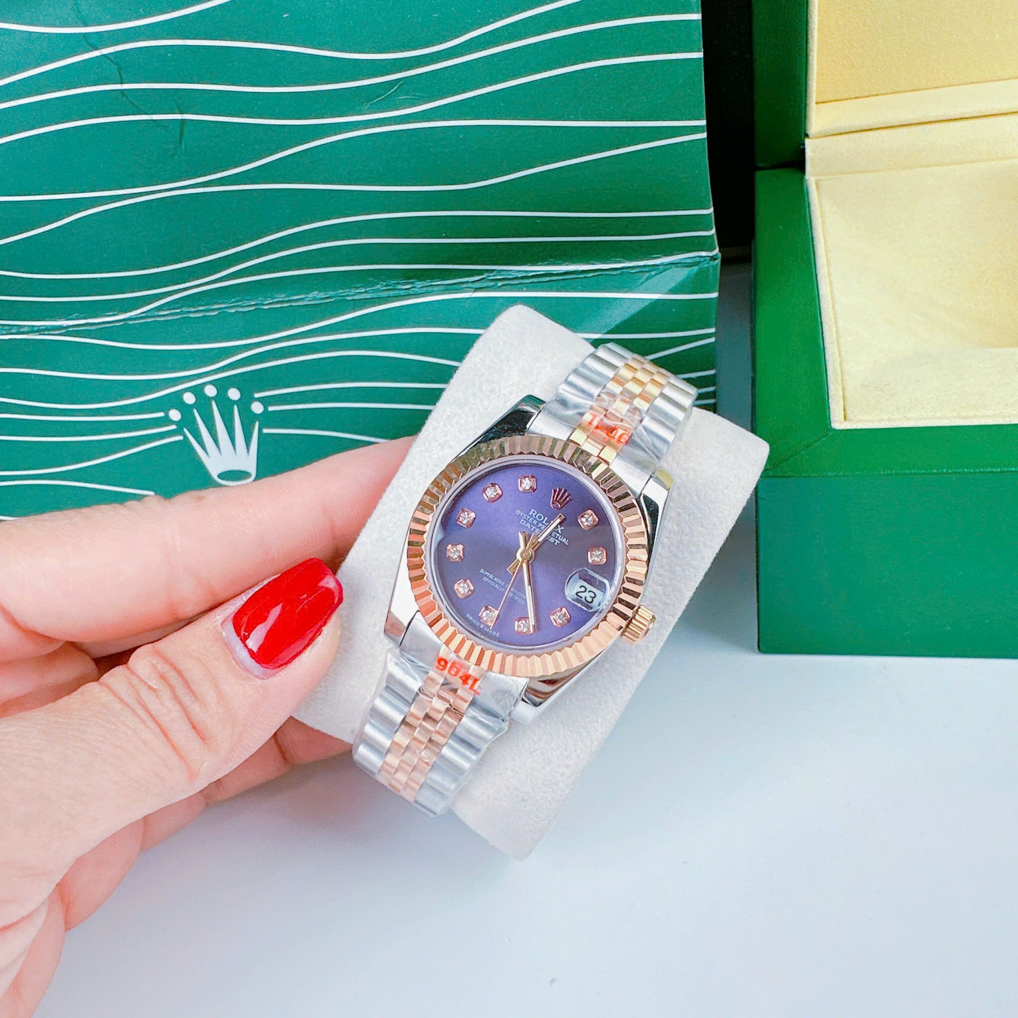 Đồng Hồ Rolex Niềng Khía |Nữ Giới |Xanh Dương |Dây Kim Loại Demi Rose Gold |Máy Pin (Máy Quartz) |Size 31mm |donghogiatot.vn