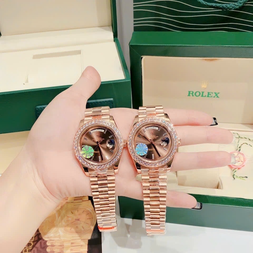 Đồng Hồ Rolex 2 Lịch |Nam Giới |Mặt Nâu |Đính Đá |Dây Kim Loại Rose Gold |Máy Cơ (Automatic) |Size 41mm |donghogiatot.vn
