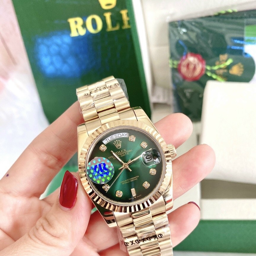 Đồng Hồ Rolex 2 Lịch |Nam Giới |Xanh Lá |Niềng Khía |Dây Kim Loại Vàng |Máy Cơ (Automatic) |Size 41mm |donghogiatot.vn