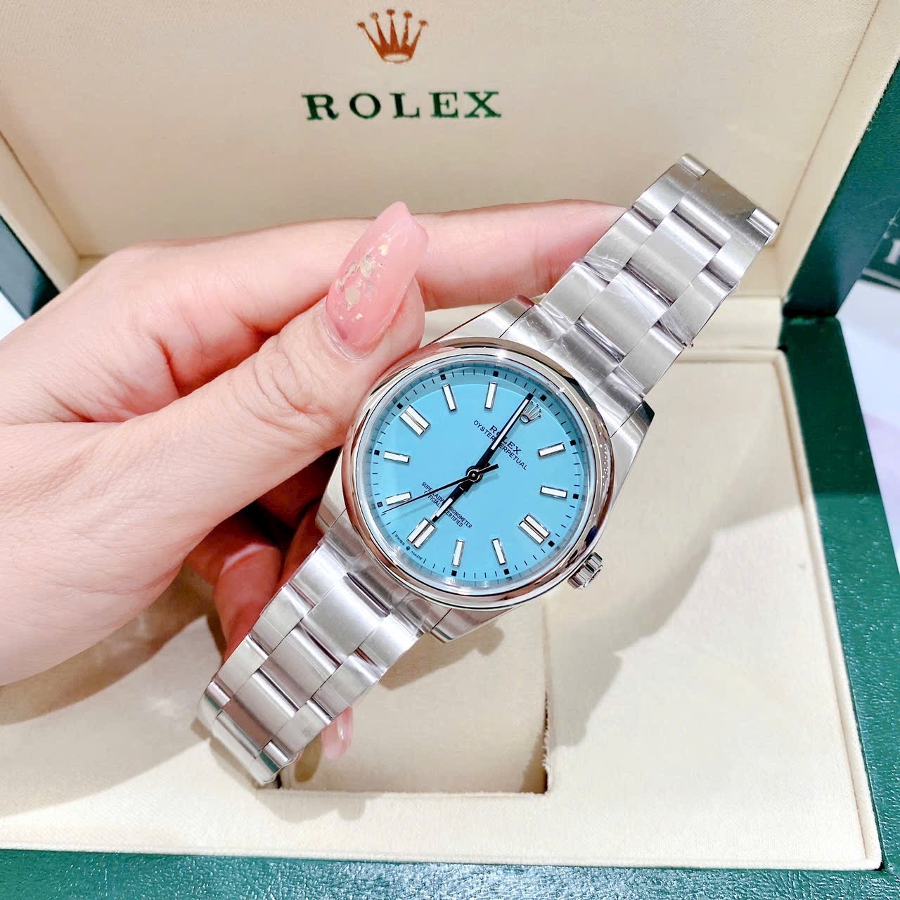 Đồng Hồ Rolex Oyster Perpetual |Nam Giới |Mặt Xanh Ngọc |Dây Kim Loại Silver |Máy Cơ (Automatic) |Size 41mm |donghogiatot.vn
