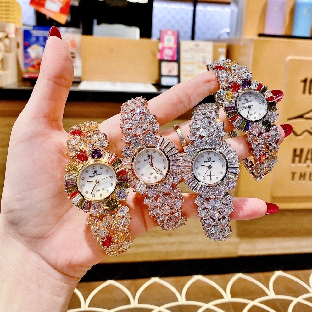 Đồng Hồ Royal Crown Full Đá Swarovski |Nữ Giới |Lắc Tay Rose Gold |Máy Pin (Quartz) |Size 36mm |donghogiatot.vn