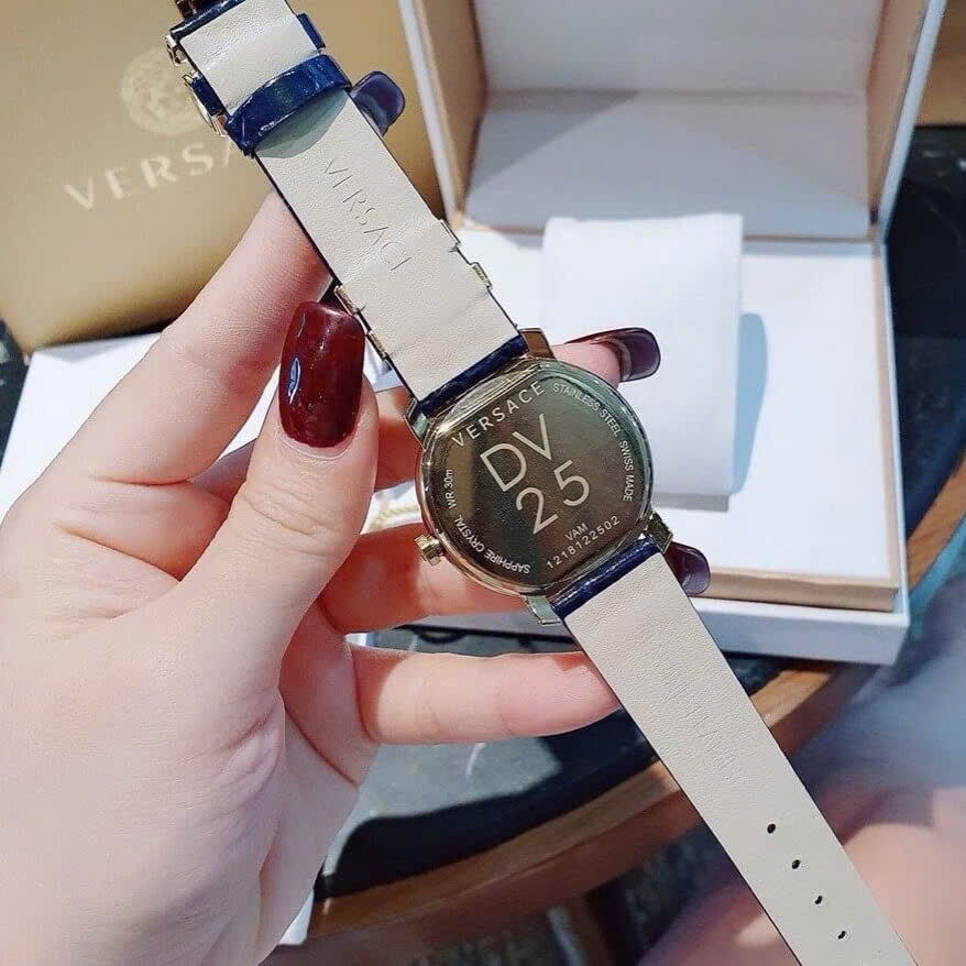 Đồng Hồ Versace DV-25 |Nữ Giới |Mặt Tròn |Đính Đá |Dây Da Xanh Dương |Máy Pin (Quartz) |Size 36mm |donghogiatot.vn