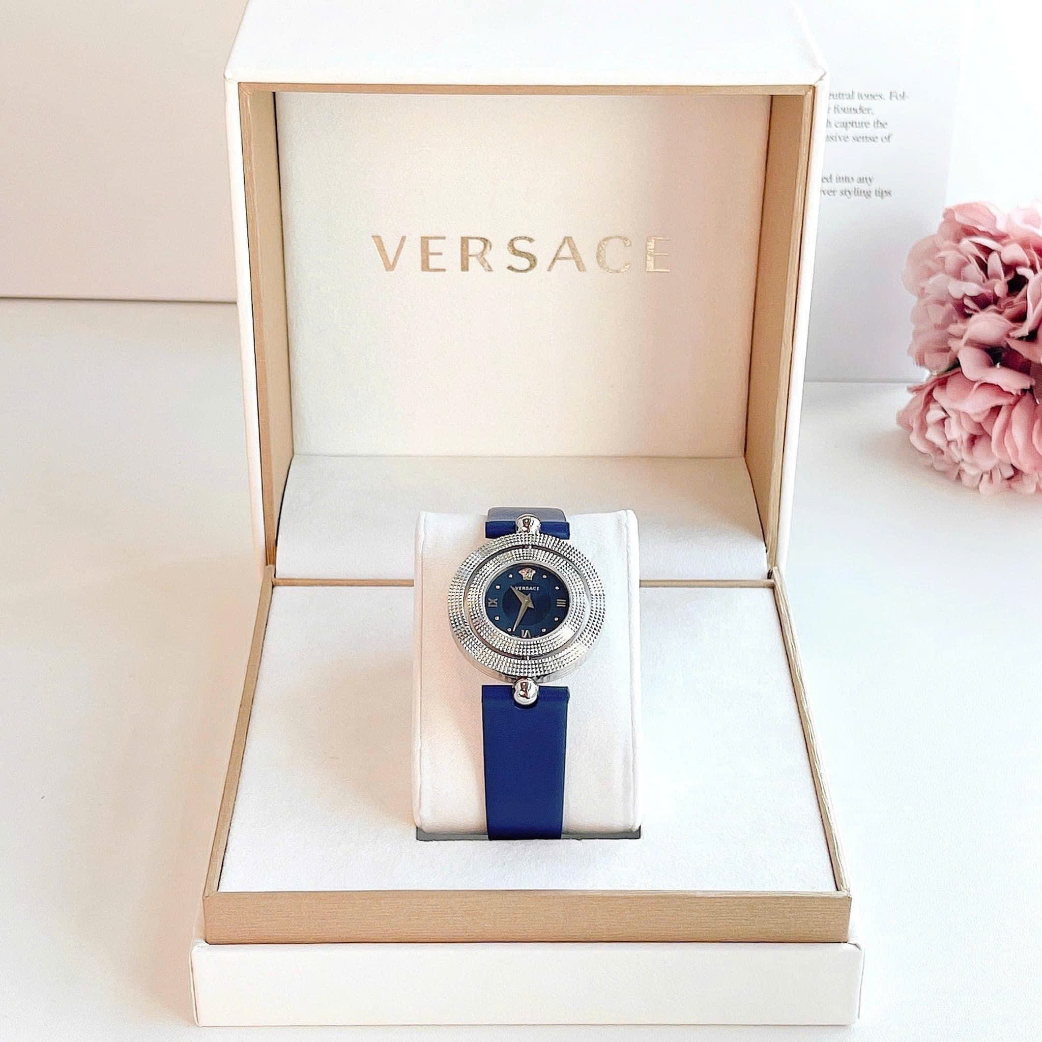 Đồng Hồ Versace Eon Mặt Xoay |Nữ Giới |Silver |Dây Da Xanh Dương |Máy Pin (Quartz) |Size 33mm |donghogiatot.vn