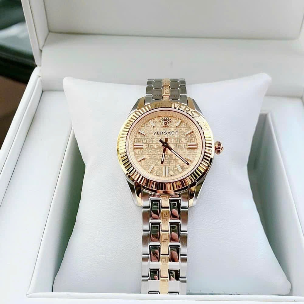 Đồng Hồ Versace Greca Time |Nữ Giới |Mặt Vàng Gold |Dây Kim Loại Demi |Máy Pin (Quartz) |Size 35mm |donghogiatot.vn