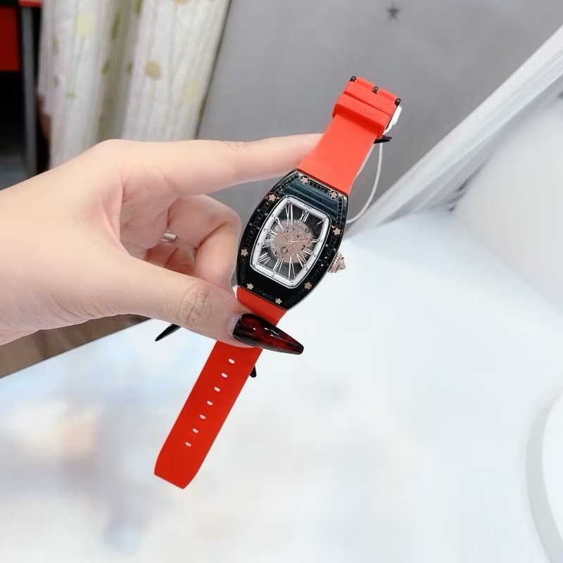 Đồng Hồ Xcer Đính Đá Đen |Nữ Giới |Mặt Oval |Lộ Máy |Dây Cao Su Đỏ |Máy Tự Động (Automatic) |Size 36mm |donghogiatot.vn