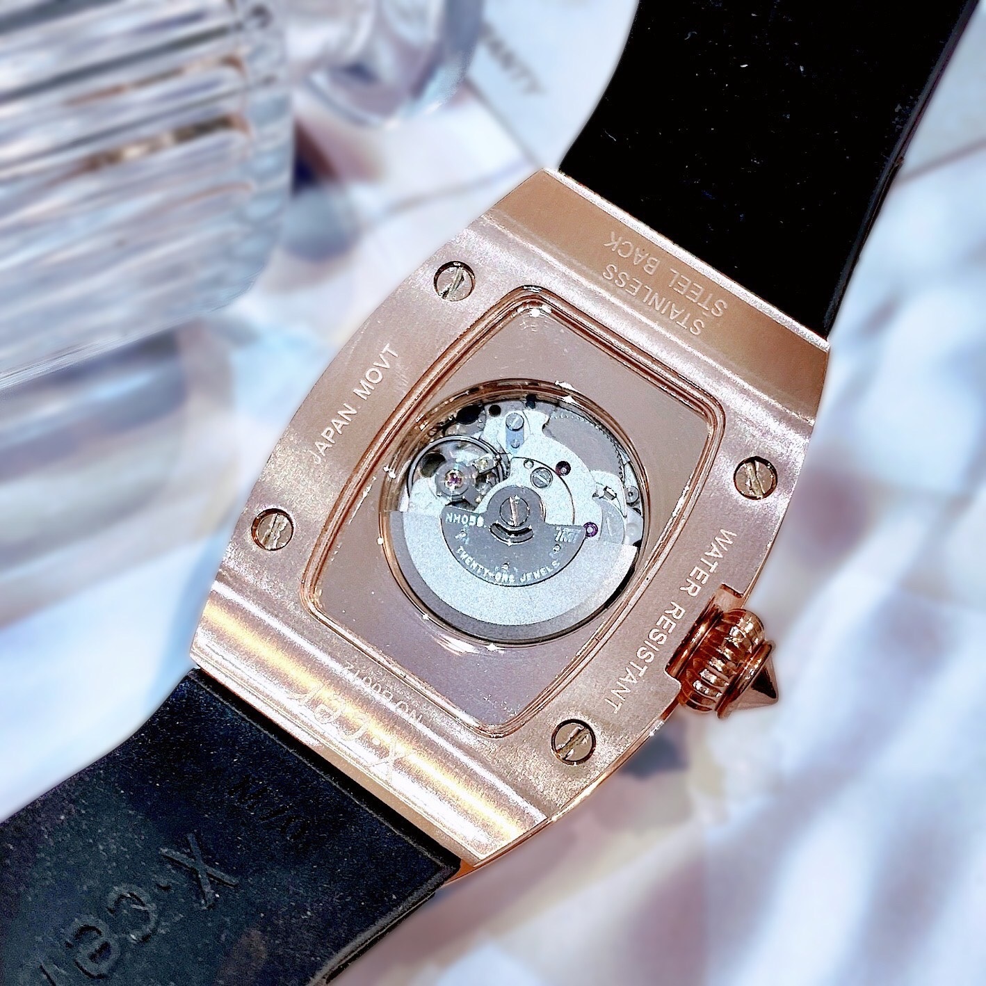 Đồng Hồ Xcer Lộ Cơ Skeleton |Nữ Giới |Rose Gold |Dây Silicone Đen |Máy Tự Động (Automatic) |Size 36mm |donghogiatot.vn