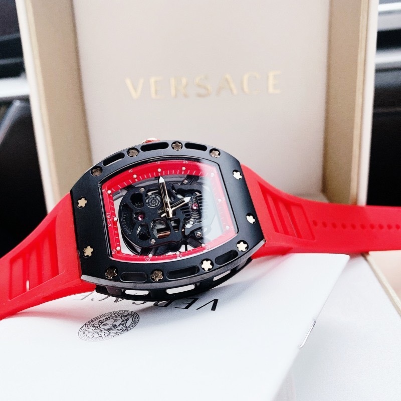 Đồng Hồ Xcer Lộ Máy |Nam Giới |Mặt Oval |Full Đen |Dây Silicone Đỏ |Máy Pin (Quartz) |Size 42mm |donghogiatot.vn