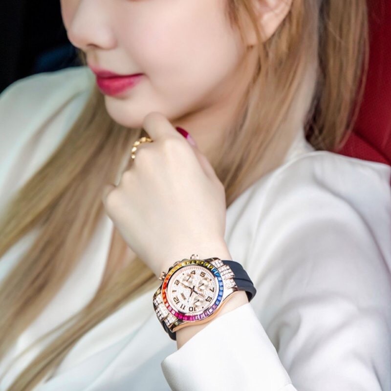 Đồng Hồ Xcer Rainbow |Nữ Giới |Đính Đá Rose Gold |Dây Silicone Đen |Máy Pin (Quartz) |Size 38mm |donghogiatot.vn
