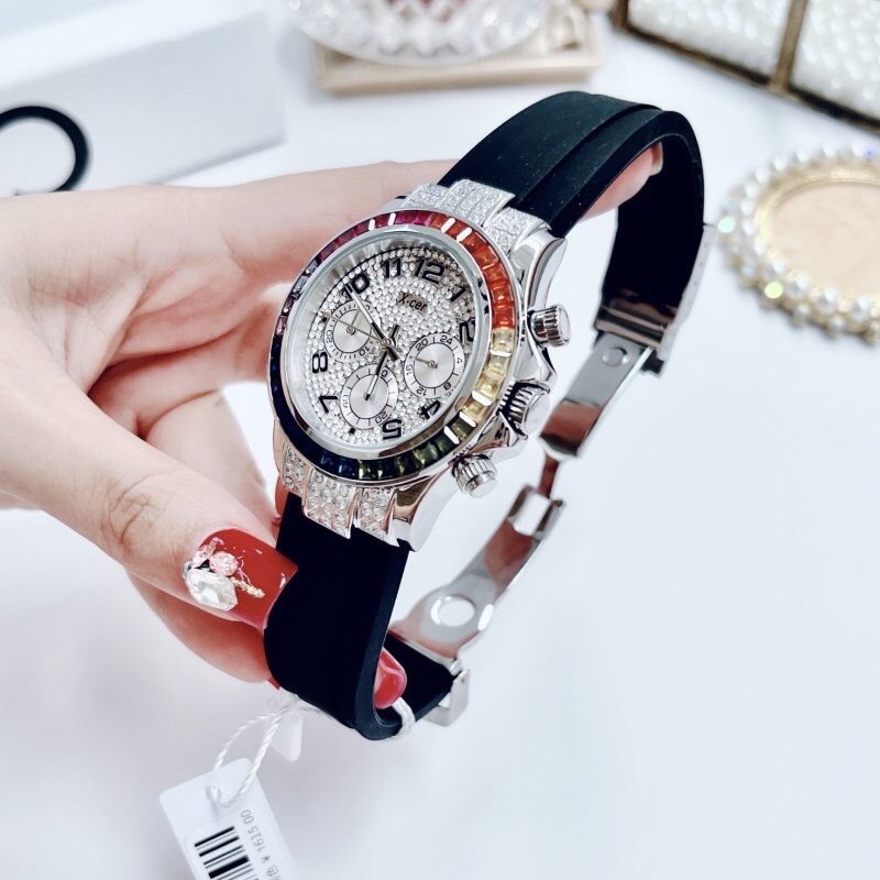 Đồng Hồ Xcer Rainbow |Nữ Giới |Đính Đá Silver |Dây Silicone Đen |Máy Pin (Quartz) |Size 38mm |donghogiatot.vn