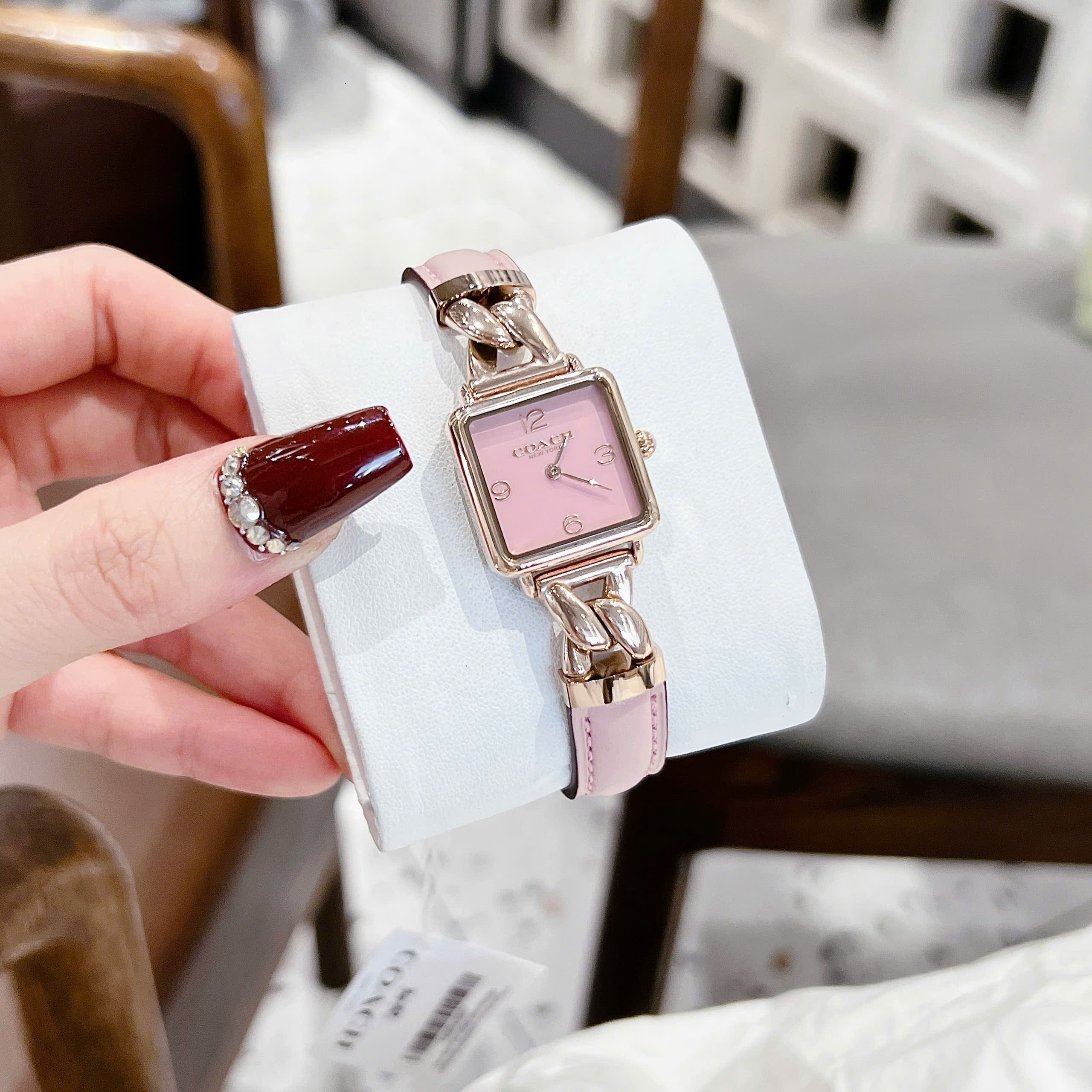 Đồng Hồ Coach Cass 14504357 |Nữ Giới |Mặt Vuông |Rose Gold |Dây Da Hồng |Máy Pin (Quartz) |Size 22mm |donghogiatot.vn