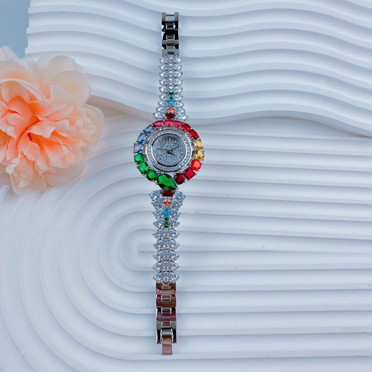 Đồng Hồ Chopard Mặt Đính Pha Lê Nhiều Màu |Nữ Giới |Vòng Tay Silver |Máy Pin (Quartz) |Size 35mm |donghogiatot.vn