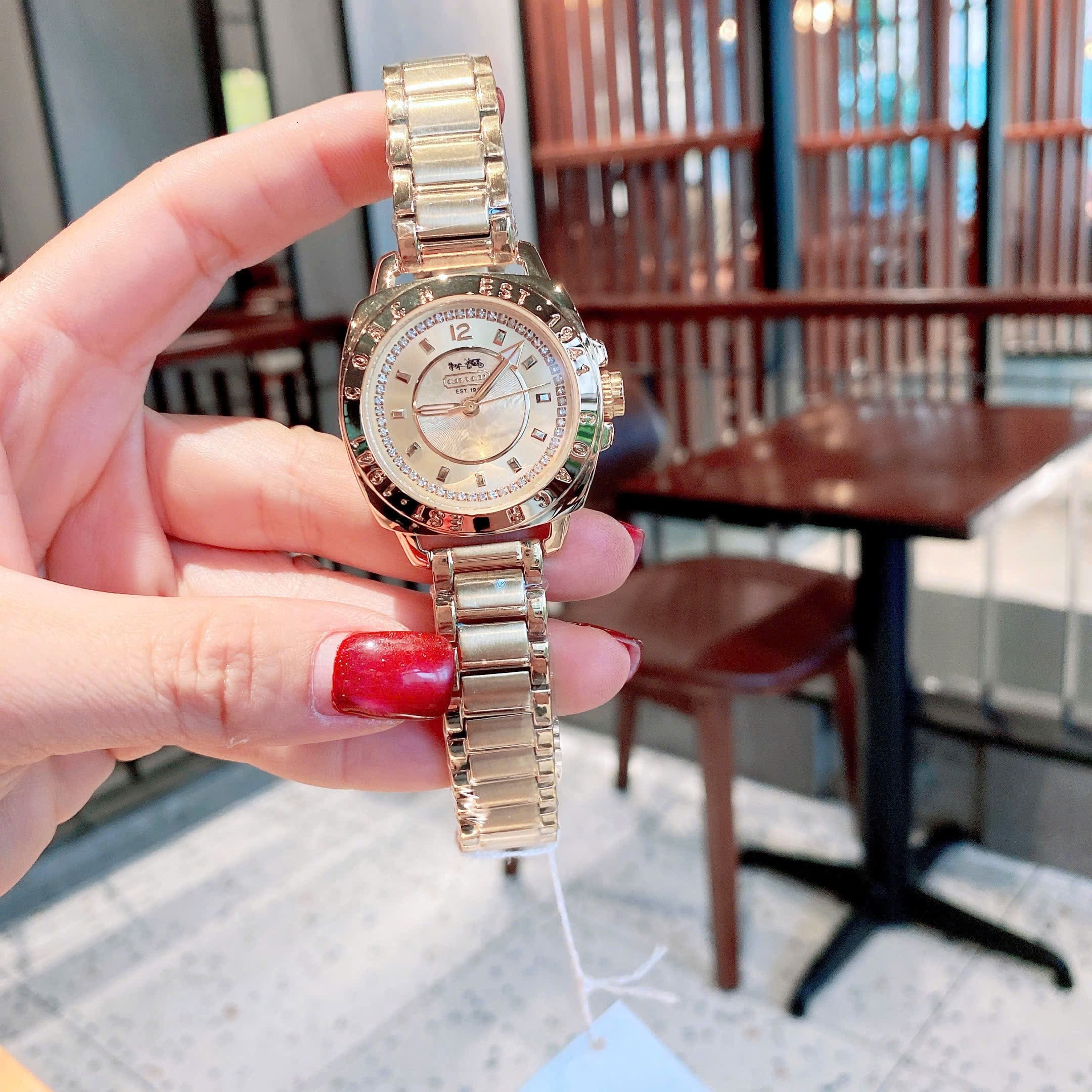 Đồng Hồ Coach Boyfriend |Nữ Giới |Mặt Tròn |Đính Đá |Dây Kim Loại Vàng Gold |Máy Pin (Quartz) |Size 35mm |donghogiatot.vn
