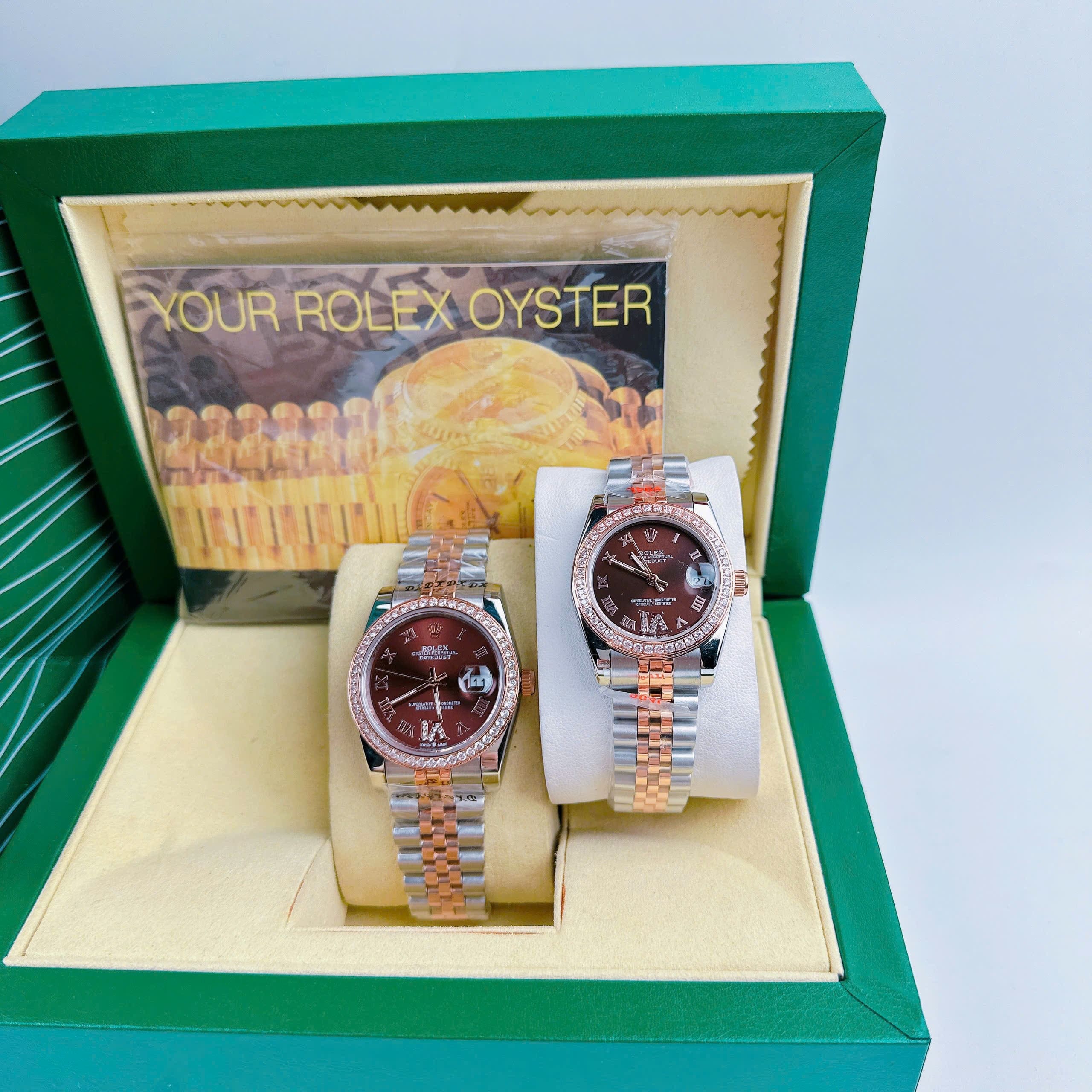 Đồng Hồ Rolex Mặt Số La Mã |Cặp Đôi |Nâu |Đính Đá |Dây Kim Loại Demi Rose |Máy Pin (Máy Quartz) |Size 36x31mm |donghogiatot.vn