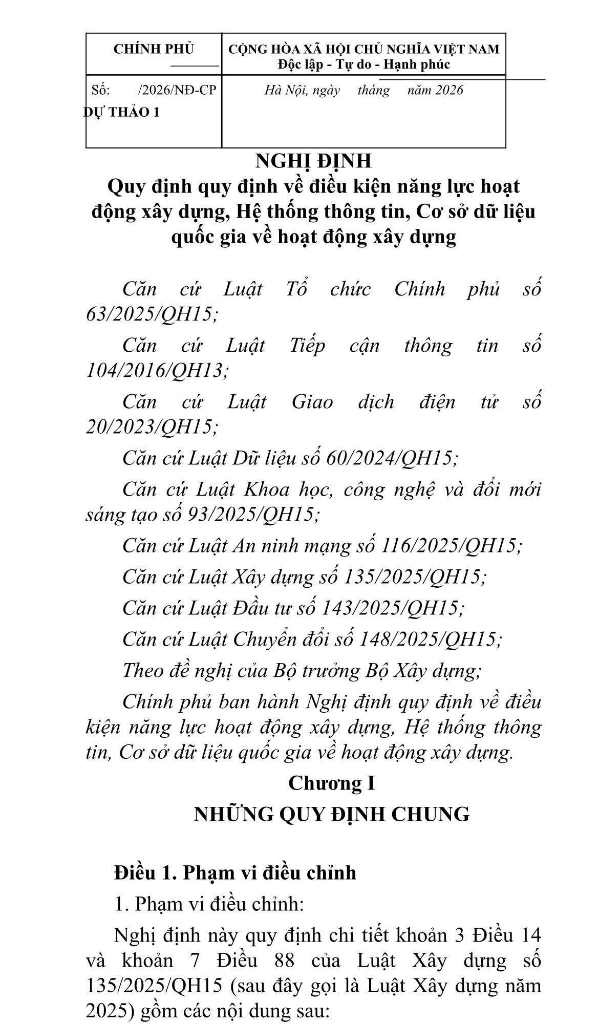 Dự thảo Nghị định 2026 về năng lực hoạt động xây dựng và cơ sở dữ liệu quốc gia
